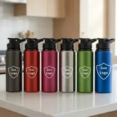 100 Garrafas Aluminio Personalizados A laser Não Desbota Top 600Ml