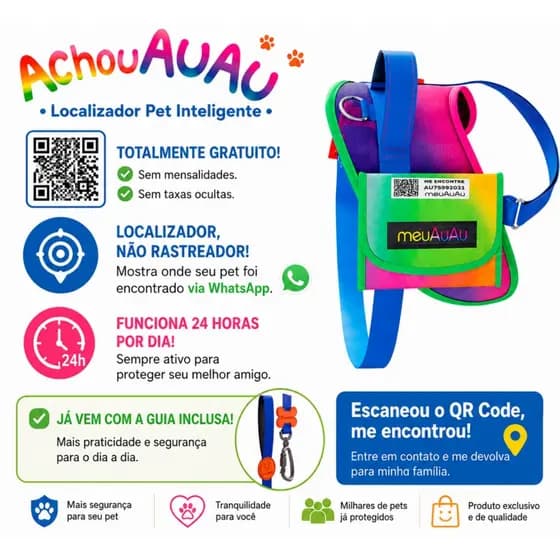 Coleira Safe 4 em 1 com Localizador QR Code | Kit Completo para Passeios Seguros