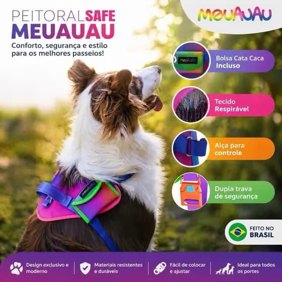 Peitoral Para Cachorro + Qr Code Localizador De Pet Todas As Raças e Tamanhos