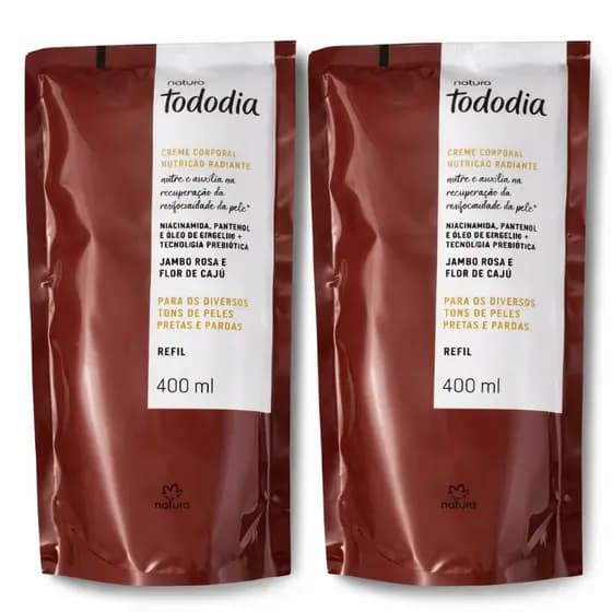 Kit com 2 refil creme desodorante corporal Jambo Rosa e Flor de Caju -400ml