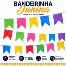 Kit Bandeirinhas Festa Junina  Colorida 10 Metros em SEDAS Decoração Arraial São João
