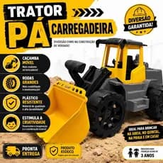 CARRINHO Trator Pá Carregadeira Infantil Grande Brinquedo Construção Plástico Resistente