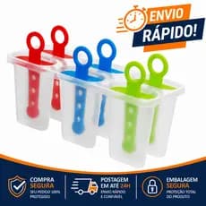 Forma de Picolé 6 Cavidades BPA Free Colorida Reutilizável Faz Sorvete Caseiro Infantil com Palitos