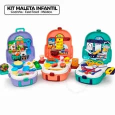 Kit Maleta Mini Cozinha Médico Fastfood Infantil Brinquedo Comidinha Educativo