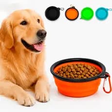 Comedouro Retrátil Silicone 350ml Pote Dobrável Prático com Mosquetão Cães Gatos Pet