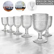 Jogo De Taças De Vidro 350 ml 6 Unidades Transparente Conjunto Copo Diamante Premium Luxo