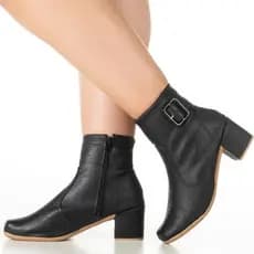 Bota Feminina Coturno Salto Alto Grosso Bico Quadrado Confortável Cano Curto Zíper