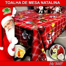 Toalha de Mesa Natal Plástica Pvc Impermeável Natalina e Xadrez Preto Cozinha