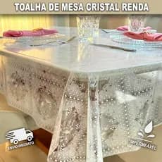 Toalha de Mesa Renda Estampada de Plástico Transparente Cristal Para 4 6 8 10 Lugares e Redonda