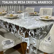 Toalha de Mesa de Plástico Cristal Arabesco Para 4 6 8 10 Lugares Decoração Cozinha