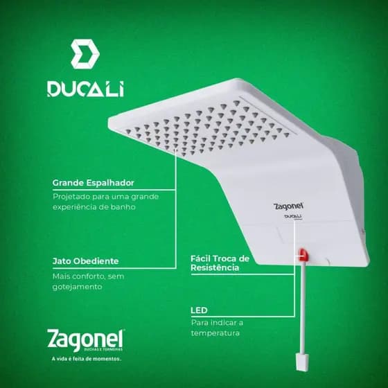 Ducha Chuveiro Ducali Eletrônica Branca 5500W/7500W 127V/220V Zagonel