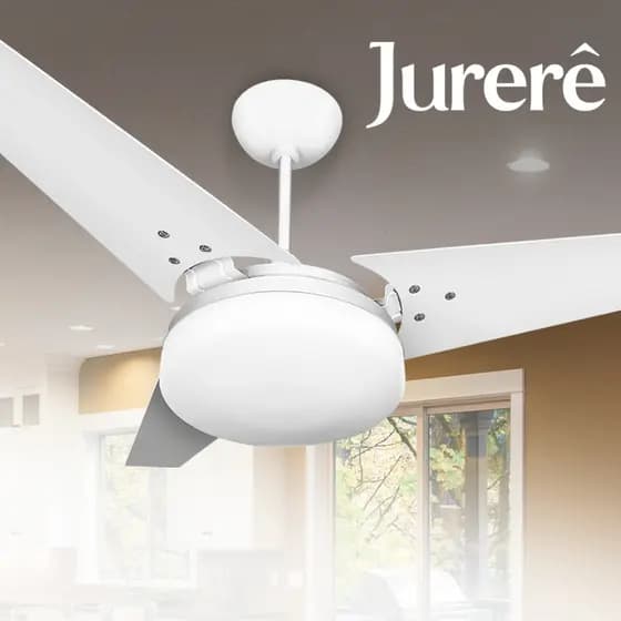 Ventilador de Teto Jurere Controle Remoto Luminária de Vidro 127V Ventex