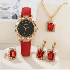 [BR] Relógio e Acessórios Conjunto 6 peças Pulseiras Brincos Colar Anel Lindo Presente Mães Namorada