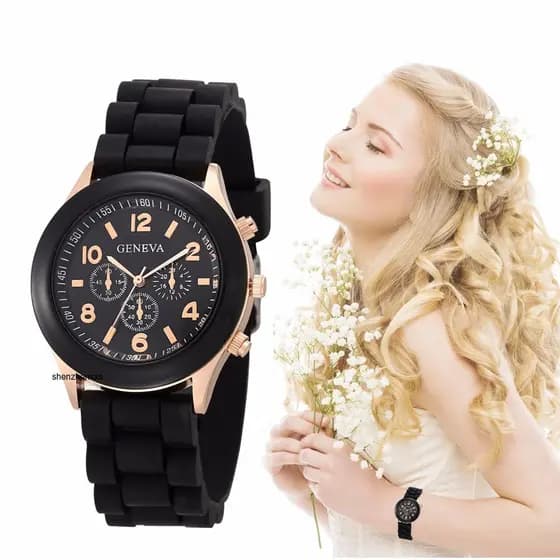 Relógio de Pulso Feminino Pulseira Silicone Geneva Quartzo Casual Moderno Luxo