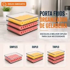 Porta Frios Com Tampa Triplo Duplo Organizador Geladeira Acrílico Pote Hermético Empilhável Presunto