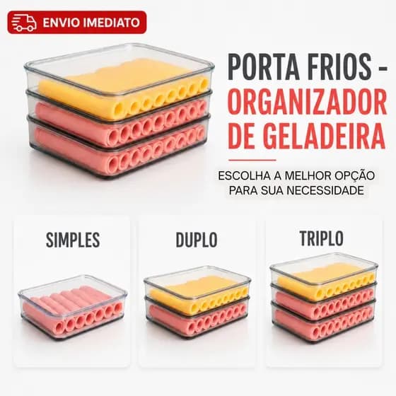 Porta Frios Com Tampa Tres Duplo Hermético Organizador Geladeira Acrílico Empilhável Presunto Queijo