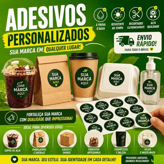 Pack com 250 100 50 Adesivos 3x3cm Personalizados Vinil à Prova D’Água Profissional Envio Rápido