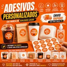 Pack com 250 100 50 Adesivos 6x6cm Personalizados Vinil à Prova D’Água Profissional Envio Rápido