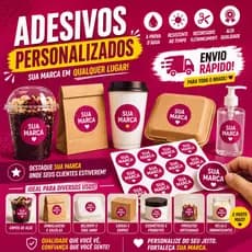 Pack com 250 100 50 Adesivos 9X9cm Personalizados Vinil à Prova D’Água Profissional Envio Rápido