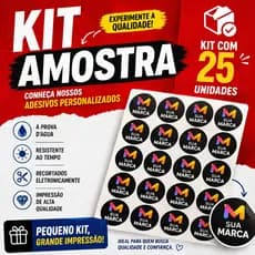 Kit Amostra 25un Adesivos Personalizados com Sua Logo 3x3cm Vinil Premium à Prova d’Água