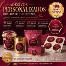 Pack com 250 Adesivos 4x4cm Personalizados Vinil à Prova D’Água Profissional Envio Rápido