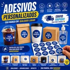 Pack com 1000 500 Adesivos 3x3cm Personalizados Vinil à Prova D’Água Profissional Envio Rápido