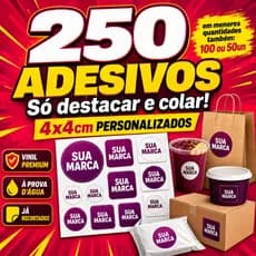 Pack com 250 100 50 Adesivos 4x4cm Personalizados Vinil à Prova D’Água Profissional Envio Rápido