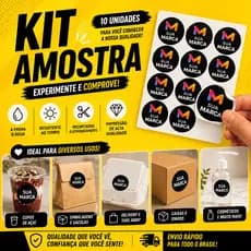 Kit Amostra 10un Adesivos Personalizados com Sua Logo 4x4cm Vinil Premium Etiqueta à Prova d’Água