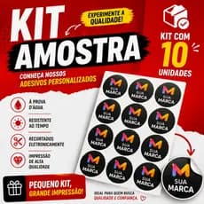 Kit Amostra 10un Adesivos Personalizados com Sua Logo 3x3cm Vinil Premium Etiqueta à Prova d’Água