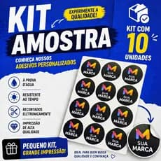 Kit Amostra 10un Adesivos Personalizados com Sua Logo 5x5cm Vinil Premium Etiqueta à Prova d’Água