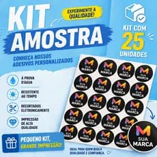 Kit Amostra 25un Adesivos Personalizados com Sua Logo 5x5cm Vinil Premium à Prova d’Água