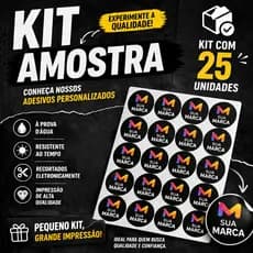 Kit Amostra 25un Adesivos Personalizados com Sua Logo 6x6cm Vinil Premium à Prova d’Água