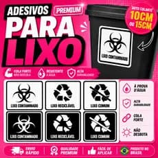Kit 3 Adesivos para Lixeira 10CM OU 15CM Lixo Comum Contaminado e Recíclavel Preto ou Branco