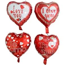 Kit 4 Balões Coração 45cm Frases Namorados Amor Paixão Casamento Vermelho 45cm