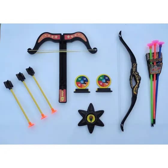 Kit Arqueiro Balestra Lança Dardos Brinquedo + Arco E Flecha Infantil