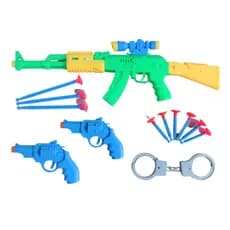 Kit Metralhadora e 2 Pistola Lança Dardos + Algema Brinquedo