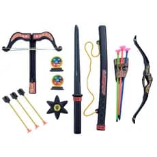 Kit Brinquedo Super Ninja Espada Com Bainha + Arco E Flexa + Balestra + Estrela Ninja + Alvos