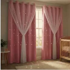 Cortina Corta Luz Pvc Blackout Rosa Estrelinhas C/ Voil 2,80x2,30