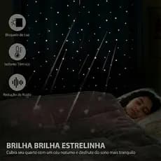 Cortina Corta Luz Pvc Blackout Estrelinhas Vazadas C/ Voil 2,80x2,30 Várias Cores
