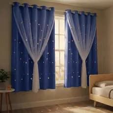 Cortina Corta Luz Blackout Vazada Estrelinhas Voil 2,20 X 1,30