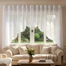 Cortina Renda Cascata Cozinha Sala Quarto Branco Arabesco Tulipas Clássica 3,20m x 1,09m