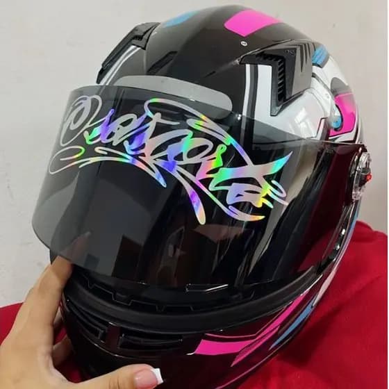 Adesivo Osascorte 20 x 7cm HOLOGRAFICO / BRANCO / PRETO para viseira, capacete, moto bike