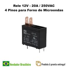Rele Para Forno Microondas - 12V - 20A / 250VAC - 4 Terminais - Compatível Com Vários Microondas