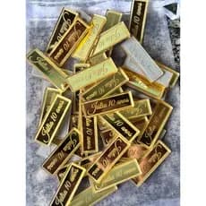 Tag retangular acrilico dourado 3x1cm 50 peças
