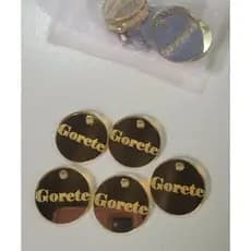 tag 25mm personalizado acrilico dourado