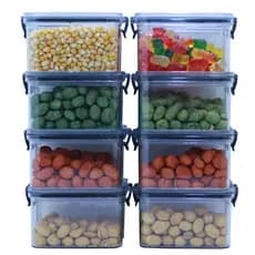 Kit Potes Hermético Plástico Empilhável Quadrado Resistente 8 Peças