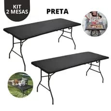 Kit 2 Mesas Dobráveis Portáteis 1,80m Vira Maleta com Alça Uso Interno e Externo