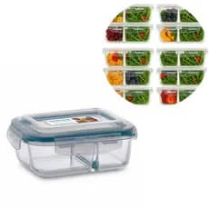 Kits Potes De Vidro Hermético Mantimentos Marmita Refratário 1040ml Com Divisória 4 Travas