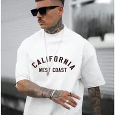 Camiseta Camisa Califórnia Costa Oeste Mens Vintage Casual Premium Linha Algodão Premium 30.1