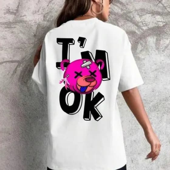 Camiseta Tshirt Urso Pink Moda Feminina 100% Algodão Camisa Blusa Malha Premium Branca